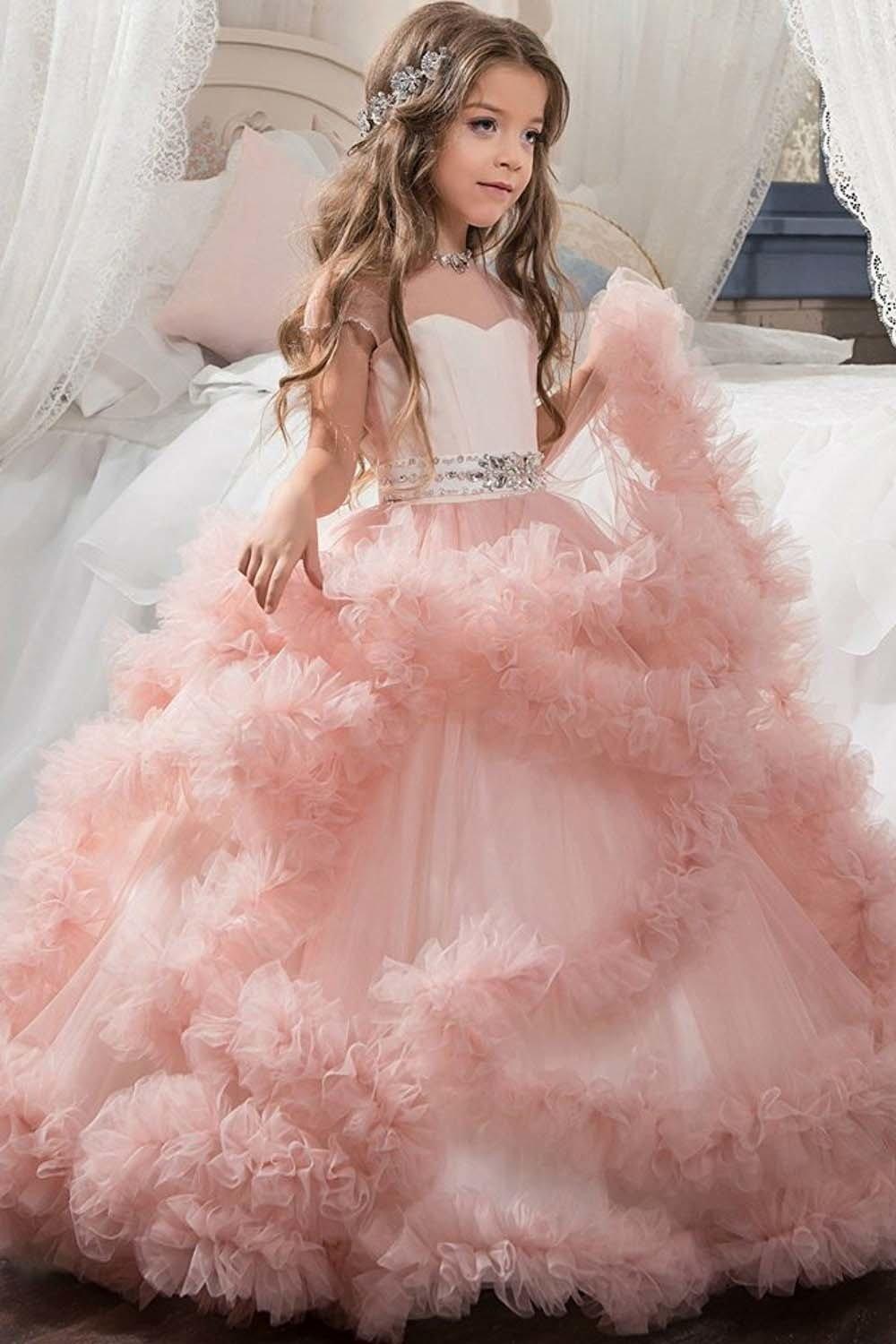Long Ball Gown Violet Scoop Neck Flower Girl Dresses with Sleeves - photo 1
