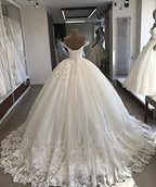 Long Ball Gowns Off-the-shoulder Lace Tulle Wedding Dresses by BIZTUNNEL