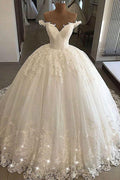 Long Ball Gowns Off-the-shoulder Lace Tulle Wedding Dresses by BIZTUNNEL