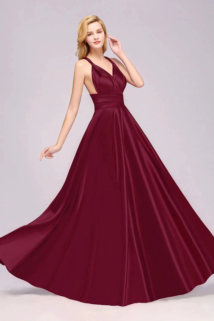 Spaghetti Straps Satin Long Bridesmaid Dresses Prom Party Gown by misshow.com