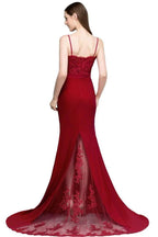 Long Burgundy Mermaid Spaghetti Sweetheart Appliques Prom Dresses with Beads by misshow.com