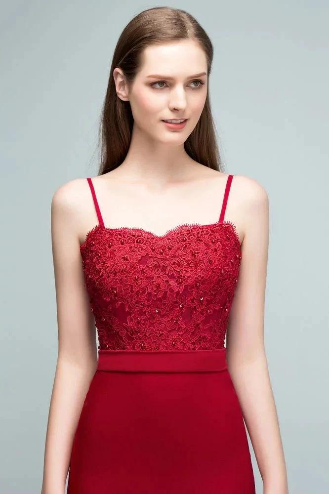 Long Burgundy Mermaid Spaghetti Sweetheart Appliques Prom Dresses with Beads by misshow.com