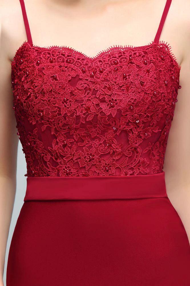 Long Burgundy Mermaid Spaghetti Sweetheart Appliques Prom Dresses with Beads by misshow.com