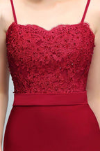 Long Burgundy Mermaid Spaghetti Sweetheart Appliques Prom Dresses with Beads by misshow.com