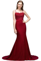 Long Burgundy Mermaid Spaghetti Sweetheart Appliques Prom Dresses with Beads by misshow.com