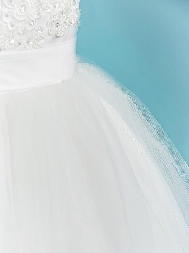 Long Flower Girl Dresses Ball Gown Crew Neck Lace Tulle Junior Bridesmaid Dress - photo 6