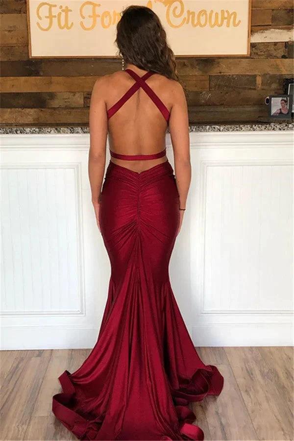 Long Mermaid Halter Open Back Prom Dress by BIZTUNNEL