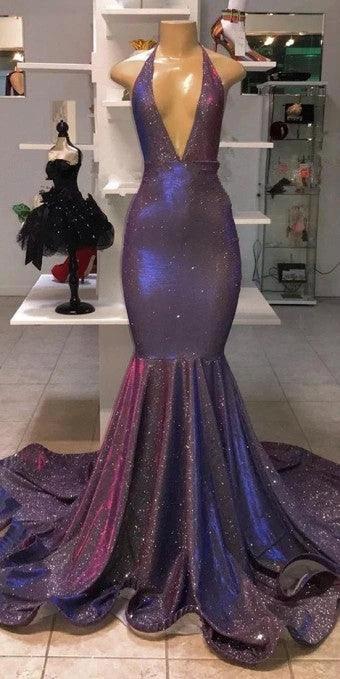 Long Mermaid Halter Sequins Formal Prom Dresses by BIZTUNNEL