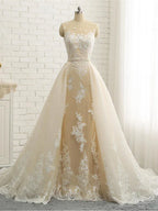 Long Mermaid Jewel Neck Chapel Train Tulle Lace Wedding Dresses by BIZTUNNEL
