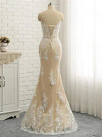 Long Mermaid Jewel Neck Chapel Train Tulle Lace Wedding Dresses by BIZTUNNEL