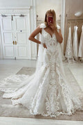 Long Mermaid Lace Sweetheart Backless Wedding Dress with Sweep Train by BIZTUNNEL