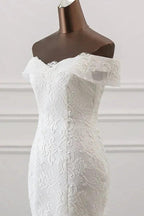 Long Mermaid Off the Shoulder Appliques Lace Tulle Wedding Dress by BIZTUNNEL