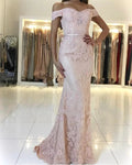 Long Mermaid Off-the-shoulder Backless Appliques Lace Prom Dress by BIZTUNNEL