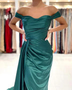 Long Mermaid Off-the-shoulder Backless Front Slit Prom Dress With Side Train by BIZTUNNEL