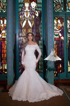 Long Mermaid Off-the-Shoulder Detachable Wedding Dresses With Sleeves by BIZTUNNEL