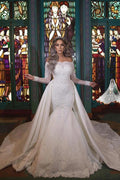 Long Mermaid Off-the-Shoulder Detachable Wedding Dresses With Sleeves by BIZTUNNEL