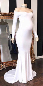 Long Mermaid Off-the-shoulder Pregnant Formal Evening Dress with Sleeves by BIZTUNNEL
