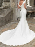 Long Mermaid Off the Shoulder Satin Wedding Dresses by BIZTUNNEL