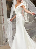 Long Mermaid Off the Shoulder Satin Wedding Dresses by BIZTUNNEL