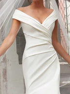 Long Mermaid Off the Shoulder Satin Wedding Dresses by BIZTUNNEL