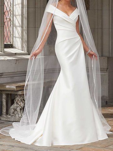 Long Mermaid Off the Shoulder Satin Wedding Dresses