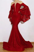 Long Mermaid Off-the-shoulder Sequined Formal Dress with Sleeves by BIZTUNNEL