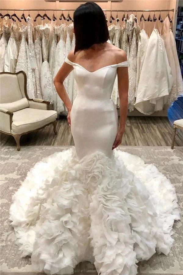 Long Mermaid Off-the-shoulder Tulle Wedding Dresses by BIZTUNNEL