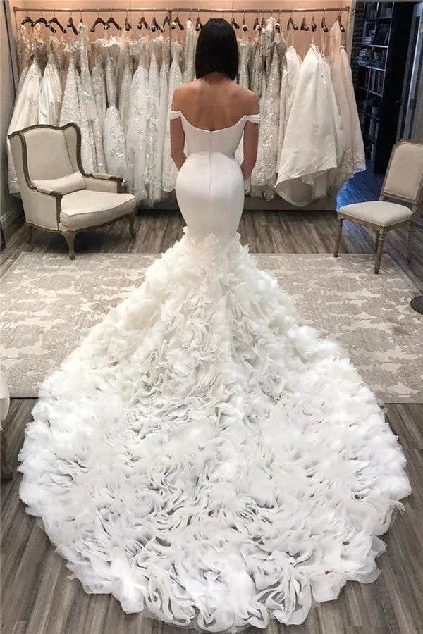 Long Mermaid Off-the-shoulder Tulle Wedding Dresses by BIZTUNNEL