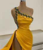 Long Mermaid One Shoulder Beading Backless Prom Dress with Slit by BIZTUNNEL