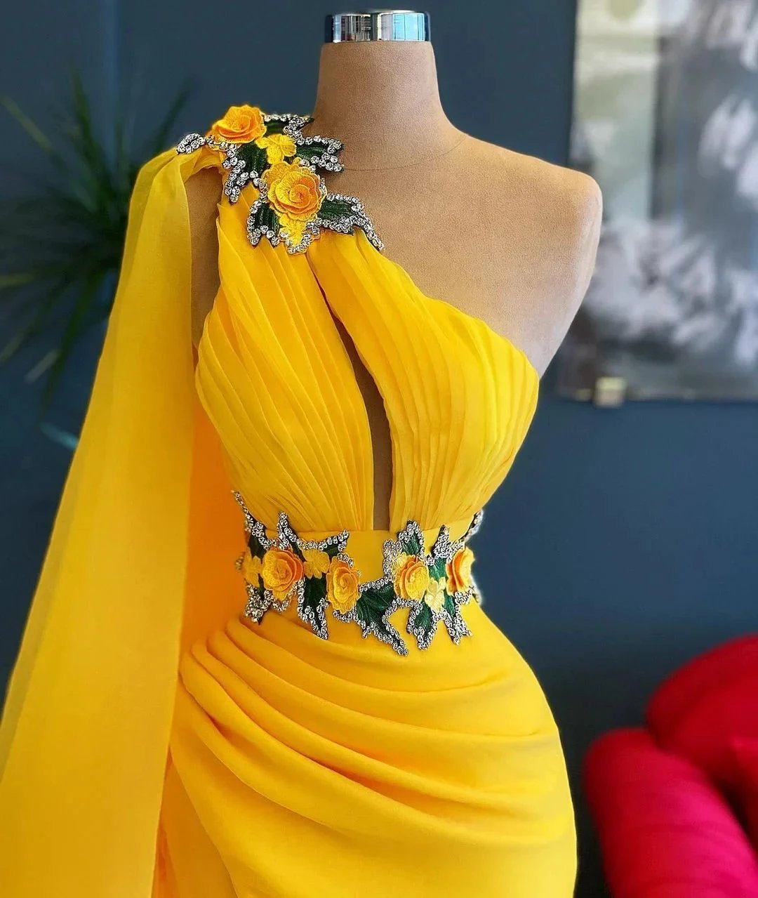 Long Mermaid One Shoulder Beading Tulle Prom Dress with Slit by BIZTUNNEL