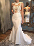 Long Mermaid Satin Applique Lace Court Train Wedding Dresses by BIZTUNNEL
