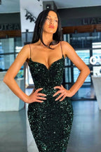Long Mermaid Sequined Dark Green Prom Dress by BIZTUNNEL