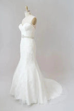 Long Mermaid Strapless Tulle Lace Wedding Dress by BIZTUNNEL