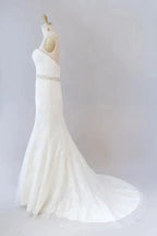 Long Mermaid Strapless Tulle Lace Wedding Dress by BIZTUNNEL