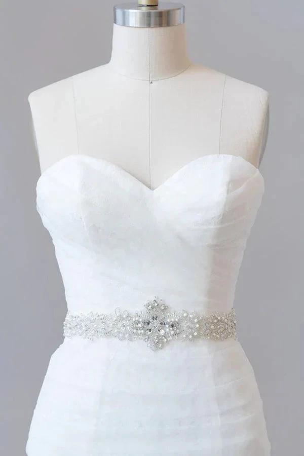 Long Mermaid Strapless Tulle Lace Wedding Dress by BIZTUNNEL