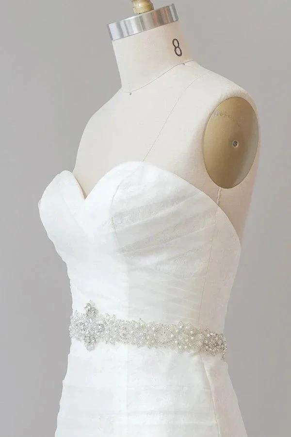 Long Mermaid Strapless Tulle Lace Wedding Dress by BIZTUNNEL