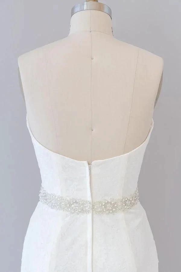 Long Mermaid Strapless Tulle Lace Wedding Dress by BIZTUNNEL