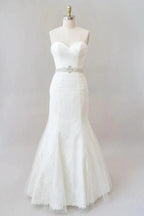 Long Mermaid Strapless Tulle Lace Wedding Dress by BIZTUNNEL