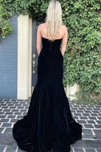 Long Mermaid Strapless Velvet Prom Dress Black Formal Graduation Evening Dresses by BIZTUNNEL