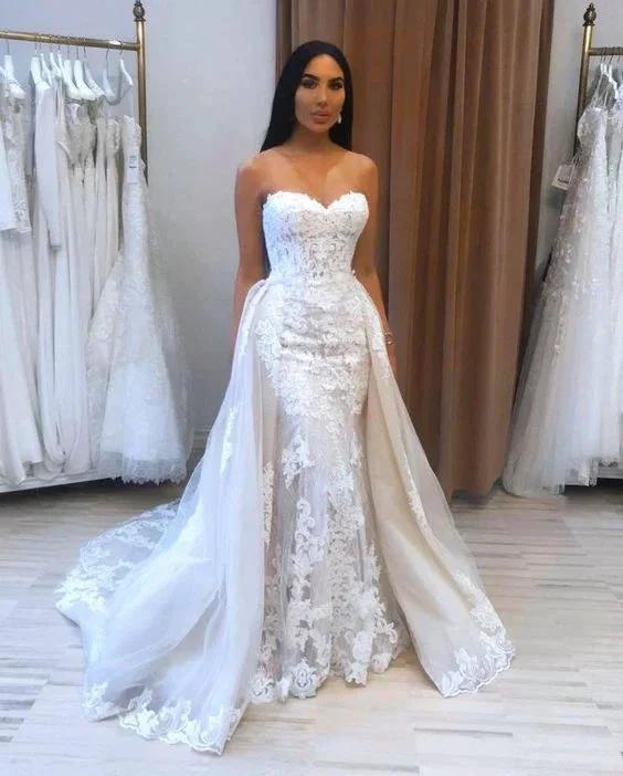 Long Mermaid Sweetheart Appliques Lace Tulle Wedding Dress by BIZTUNNEL