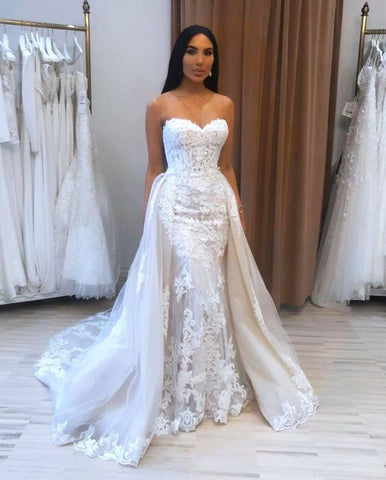 Long Mermaid Sweetheart Appliques Lace Tulle Wedding Dress
