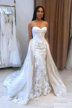Long Mermaid Sweetheart Appliques Lace Tulle Wedding Dress by BIZTUNNEL