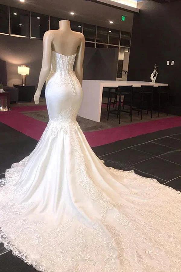 Long Mermaid Sweetheart Appliques Lace Wedding Dress by BIZTUNNEL