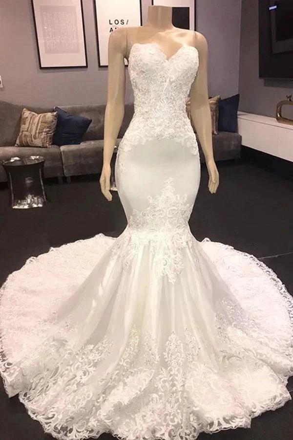Long Mermaid Sweetheart Appliques Lace Wedding Dress by BIZTUNNEL
