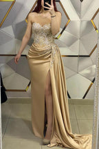 Long Mermaid Sweetheart Beading Satin Formal Prom Dresses with Slit by BIZTUNNEL
