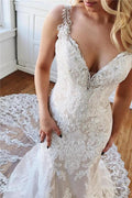 Long Mermaid Sweetheart Lace Appliques Backless Wedding Dresses by BIZTUNNEL