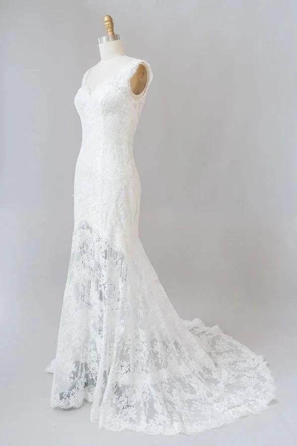 Long Mermaid Sweetheart Lace Backless Wedding Dress by BIZTUNNEL