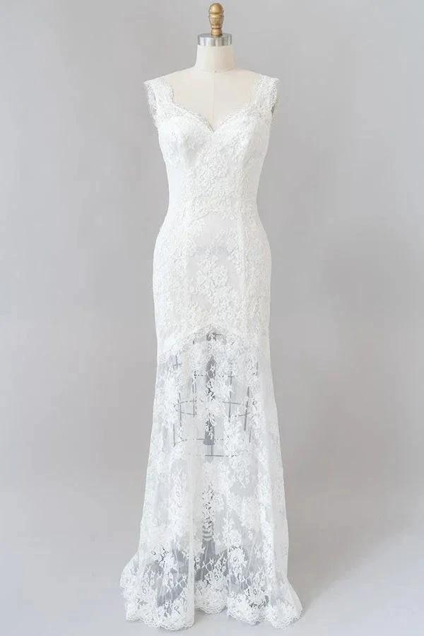 Long Mermaid Sweetheart Lace Backless Wedding Dress by BIZTUNNEL