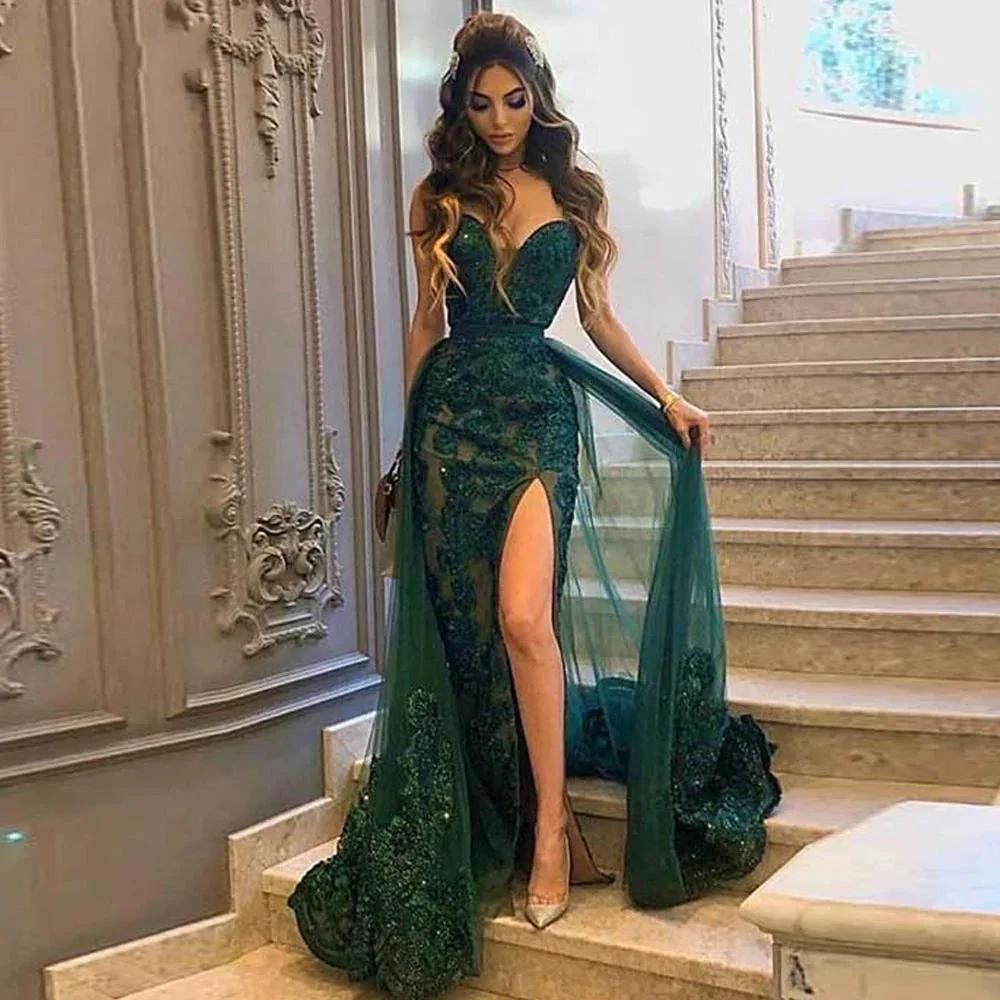 Long Mermaid Sweetheart Lace Prom Dresses with Slit by BIZTUNNEL