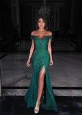 Long Mermaid Sweetheart Off-the-shoulder Green Prom Dresses with Slit by BIZTUNNEL